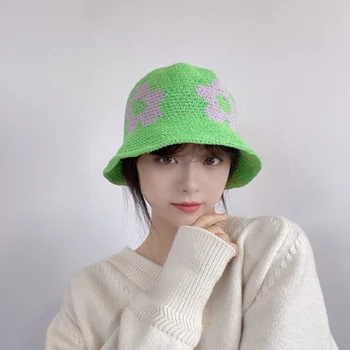 2023 Nou Coreea de Flori de Moda Tricotate Pălărie Găleată Femei de Primăvară și de Vară Croșetat de Mână Jacquard Dulce All-meci Pescar Capac