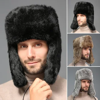 2023 Pălărie de Iarnă pentru Bărbați în aer liber rus Windproof Căști Bombardier Pălărie din Păr de Iepure Cald Plat Zăpadă de Schi Earflap Hat rusă Capace
