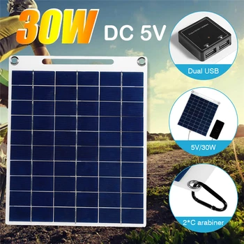 30W 5V Dual USB Panou Solar de Exterior rezistent la apa Excursie de Camping Celule Portabile Power Bank Baterie Încărcător Solar pentru Telefon Mobil