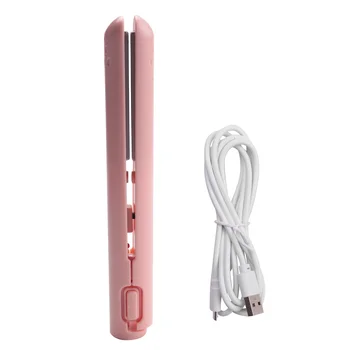 Cablu USB Mini Portabil de Îndreptat Părul pentru Drept și Curling Dual-Utilizați Fiare de călcat Curling pentru Studenți Roz