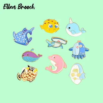 Desene animate pentru Copii de Email Ace Animale Marine Rechin, Delfin, Pește Brosa Laple Insigne de Bijuterii Drăguț Cadou pentru Fete Baieti buni Prieteni