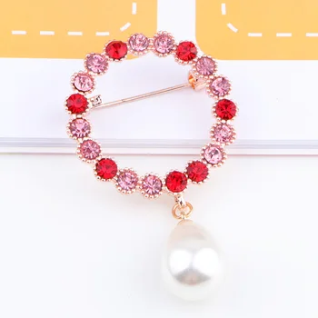 Femei Broșe cercul de frumusete ace de cristal rafinat runda noua Moda roșu roz ace perla de vânzare fierbinte petrecere Cadou om