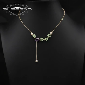 GLSEEVO Naturale, Perle de apă Dulce Verde de Cristal Pandantiv Colier Pentru Femei de Moda Trend de Lux Bijuterii de Nunta Cadou de Aniversare