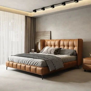 Italian modern, minimalist simplu lumina dormitor de lux la 1 m 8 de piele pat aprins 2 personnes mobilier Cu cutie de depozitare