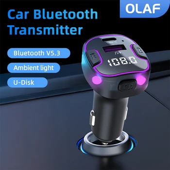 Olaf Mașină Bluetooth V5.3 Transmițător FM USB de Tip C Masina Încărcător Rapid de Încărcare de Colorat Handsfree Car Kit Mp3 Player Suport U Disc