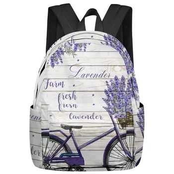 Stil Pastorală Lavanda Flori Violet Bicicleta Rucsacuri Personalizate Ghiozdane Rucsac Pentru Laptop Bărbați Femei Sex Feminin De Călătorie Mochila