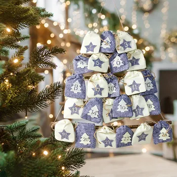 24 Buzunare Tesatura de Crăciun Advent Calendar A Agățat Ornamente de Crăciun Petrecere Apariția Cordon Saci Pandantiv Pentru Ușa de Perete #t2g