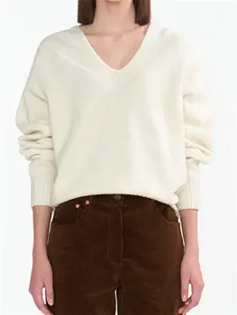 3 Culori Pentru Femei V-Neck Wool Blend Sweater 2023 Începutul Primăverii Noua Moda Femei Culoare Solidă Pulover Casual Sex Feminin Tricota De Sus