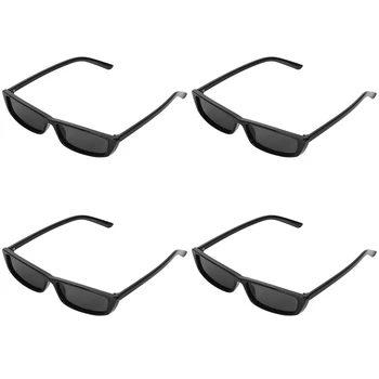 4X Epocă Dreptunghi ochelari de Soare Femei Mici Rama de ochelari de Soare Retro Ochelari de S17072 Cadru Negru Negru
