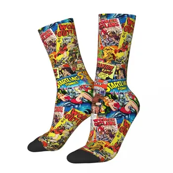 Amuzant Nebun Șosete pentru Bărbați Vintage Carte de benzi Desenate Colaj Hip Hop de Epocă Superheroes Model Imprimat Băieți Crew Sock Casual Cadou