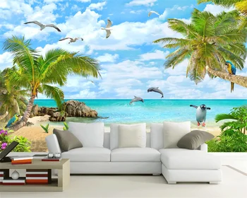 beibehang Personalizat, modern, nou pictura decorativa de moda plajă mare de nucă de cocos copac tapet papel de parede gazete de perete decor acasă