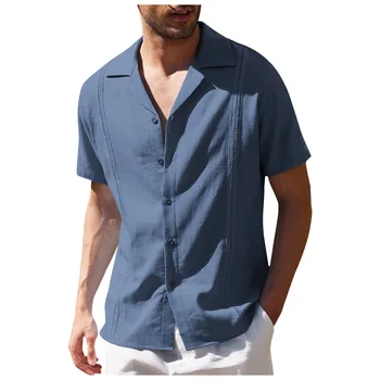 Bărbați Vrac Casual, Lenjerie de pat Tricou Maneca Scurta Beach Shirt