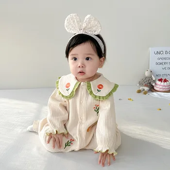 Copil Drăguț Pentru Băieți Și Fete Salopetă Florale De Grâu De Imprimare Copil Nou-Născut De Tricotat Costume De Primăvară Nouă Maneca Lunga Volane Haine De Copil