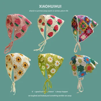 Coreeană Ins Mic de Ciuperci Capsuni Handmade Crosetat Triunghi Gol Prosop Dulce Drăguț Curea Sac de Păr Benzi pentru Femeie