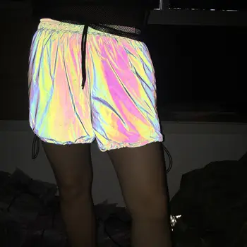Dropshipping femei de moda colorate reflectorizante pantaloni scurți club de noapte hip hop scurt mujer femei talie elastic anti-lumină casual pantaloni scurți