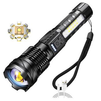 Dual Sursă de Lumină Lanterna cu Luminozitate Ridicată de Lumină în aer liber Telescopic Concentrându-se Lanterna USB Noapte de Camping Pescuit Lampa