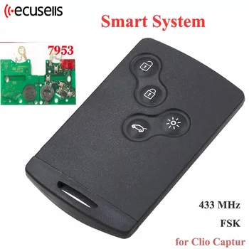 Ecusells Keyless Go 4 Butoane FSK 433MHz PCF7953 Chip Pasiv Intrare Telecomanda Cheie Auto Sistem Inteligent Pentru Renault Clio IV Captur
