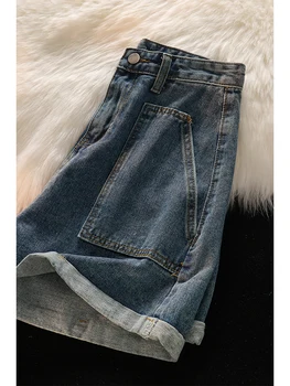 Femei Albastru De Vară Pantaloni Scurți Din Denim Y2k Talie Mare Streetwear Casual Pantaloni Scurți Largi Coreeană Stil Harajuku Epocă Blugi Pantaloni Scurți 2023