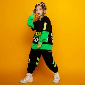 Hip Hop Dance Haine Pulover cu Glugă Verde Despicare Topuri de Jazz, Street Dance Practică Îmbrăcăminte Scena Hip-Hop Costum BL5230