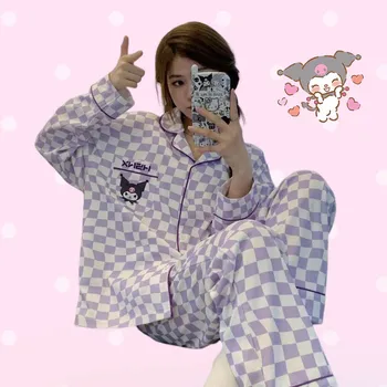 Kawaii Sanrio Pijamale kuromi Anime Drăguț femei subțire de primăvară confortabil Body cu mâneci lungi, pantaloni largi haine Fete Cadou