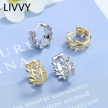 LIVVY Culoare Argintie Vânzare Fierbinte Frunze Complet Zircon Cercei Cerc de sex Feminin Design Unic, Elegant Moda Bijuterii