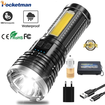 Luminoase de Mare Putere COB Partea de Lumina, Lanterna LED-uri USB Reîncărcabilă Baterie Built-in Lanterna Tactice Lumina Impermeabil