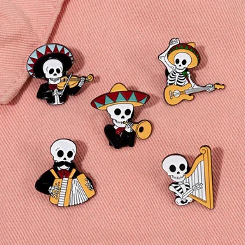 Mexican Concert Email Ace Personalizate Acordeon, Vioară, Harpă Broșe Rever Insigne Gotic Interpreți de Bijuterii Cadou pentru Prieteni