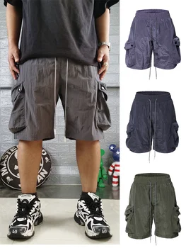 Moda High Street pantaloni Scurți ochiurilor de Plasă Respirabil cu Uscare Rapidă Cordon Buzunar Multi Bărbați Și Femei Codrin