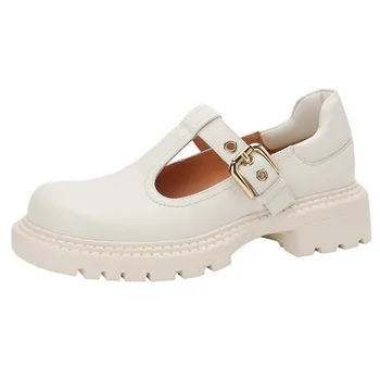 MORAZORA 2022 Negru Pantofi Femei din Piele Pantofi Stil Britanic Plat Pantofi Platforma Catarama Rotund Toe Pantofi Casual Doamna