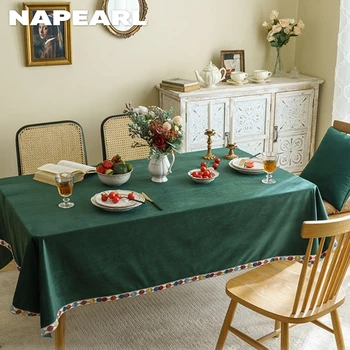 NAPEARL Verde Broderie Margine față de Masă de Crăciun Decorare Masă de Partid Decor Fotografice de Fundal Pânză 1 BUC