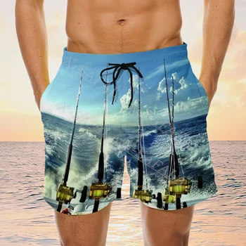 Offshore Pescuit PEȘTE Iubitor de Pescuit Pescar Înoată 3D Print pantaloni Scurți de Vară Vacanță pe Plajă Bărbați de pantaloni Scurți de Înot Sport Pantaloni Jumătate-2