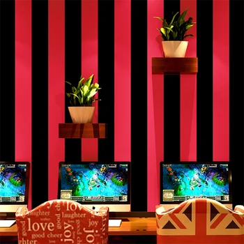 papel de parede roșu negru dungă verticală tapet pentru karaoke hall ktv la modă moderne, internet cafe tapet papier peint