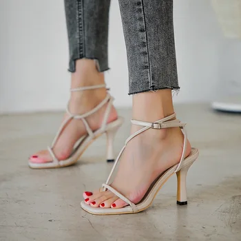 Vara Concis bandă îngustă sandale femei stiletto, pantofi cu tocuri de femeie 2021 catarama curelei gladiator sandales clip toe sandalias