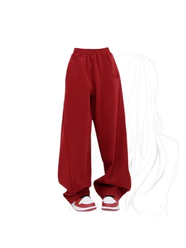 Vara Femei Roșie, pantaloni de Trening de Moda Y2k Pantaloni Largi Casual Streetwear Epocă Pantaloni de Funcționare Joggeri Supradimensionat Pantaloni Sport