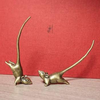 Vintage Brass Coada Lunga Zodiac Mouse-Ul Statuie Desktop Ornamente Drăguț Rat Miniaturi, Figurine Prespapier Decor Soareci Ceai Animale De Companie
